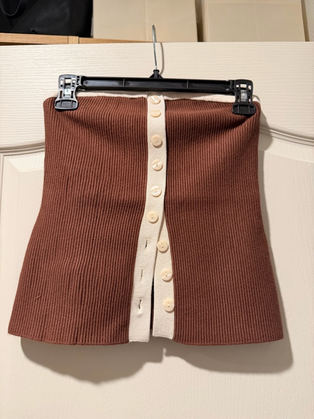 Abercrombie & Fitch Brown Ribbed Tube Top with Cream Button Trim